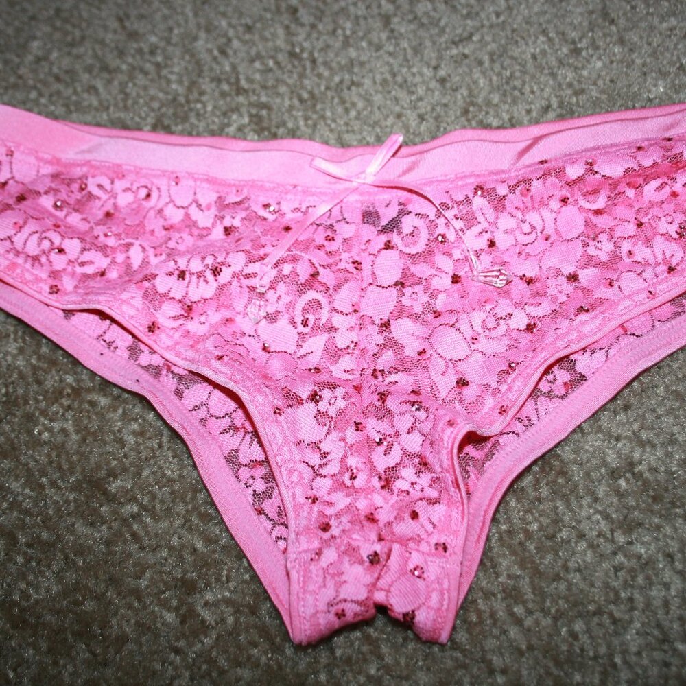 Victoria's Secret Sexy Little Things Panties Pink Sequins Lace Small Hiphugger
